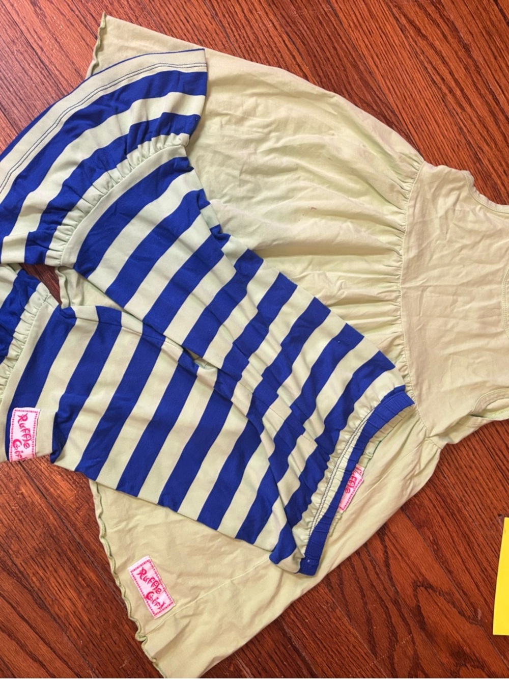 Ruffle girl Blue & green Striped Girls Dress Set